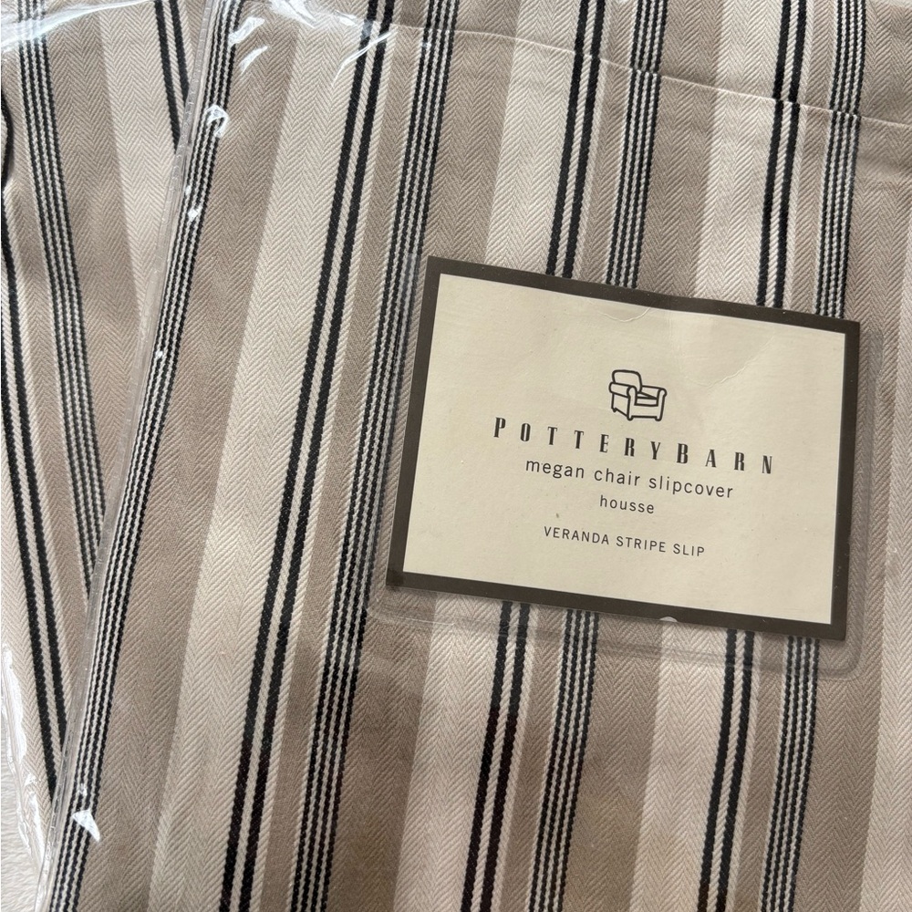 Pottery Barn Veranda Stripe Megan Chair Slipcover in Black and Tan 2 covers - Picture 3 of 3